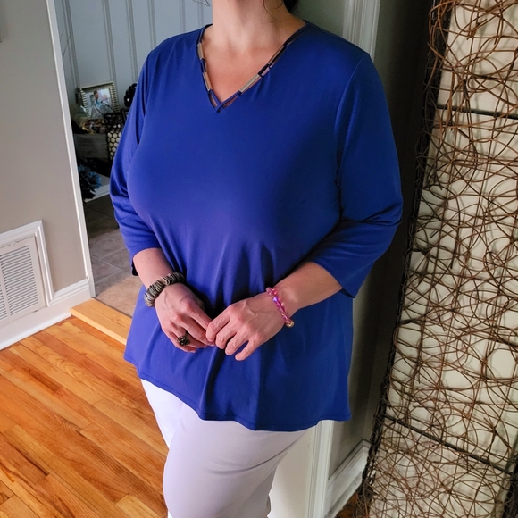 CATHERINES Black Label Hi-Low Myrtle Tunic Art Deco Pattern V Back Size 0x 14/16 - Picture 6 of 16